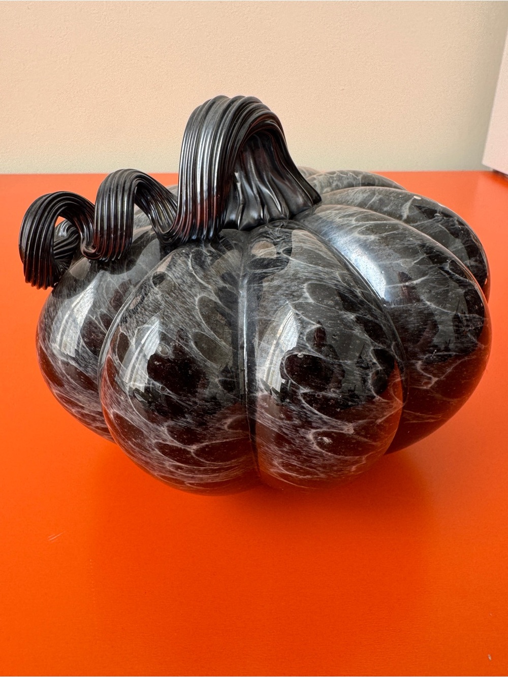 Mikasa Handblown Glass Pumpkin Accent - Black and Gray - Picture 2 of 11